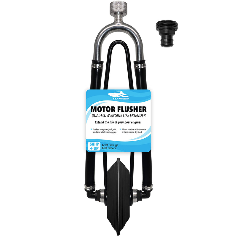 Steel Dual Feed Muff Style Heavy Duty Steel Boat Motor Flusher | Use for Antifreeze Winterization or Common Water Flush | 5/8 Inch Standard Garden Hose Connection Black