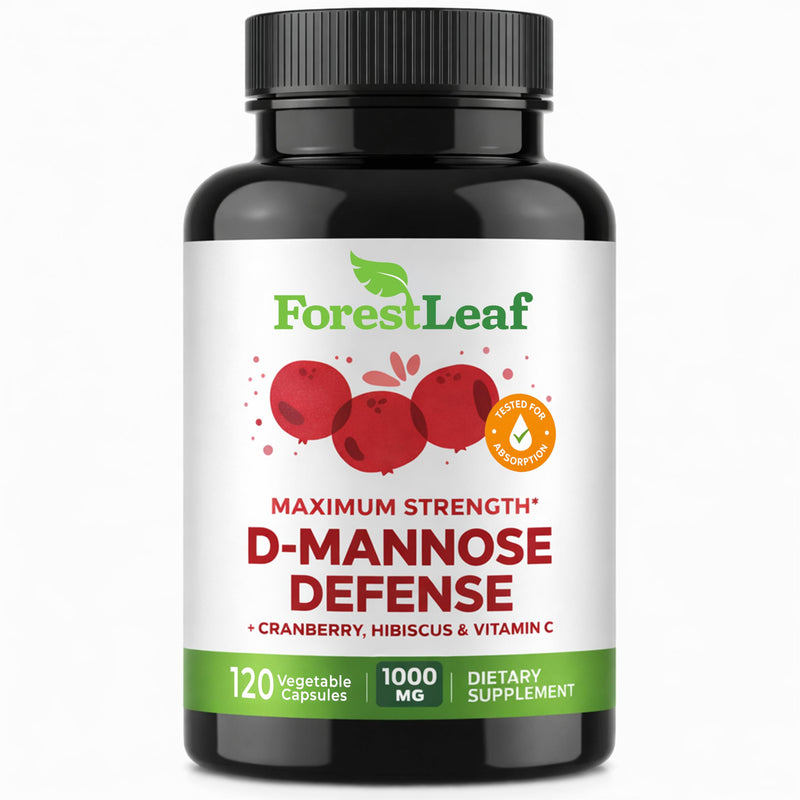 ForestLeaf D Mannose Supplements for Women & Men - D-Mannose 1000mg Capsules with Cranberry, Hibiscus & VIT C - DMannose Pills for UTI, Urinary Tract & Bladder Support - 120 Caps 120 Count (Pack of 1) - BeesActive Australia