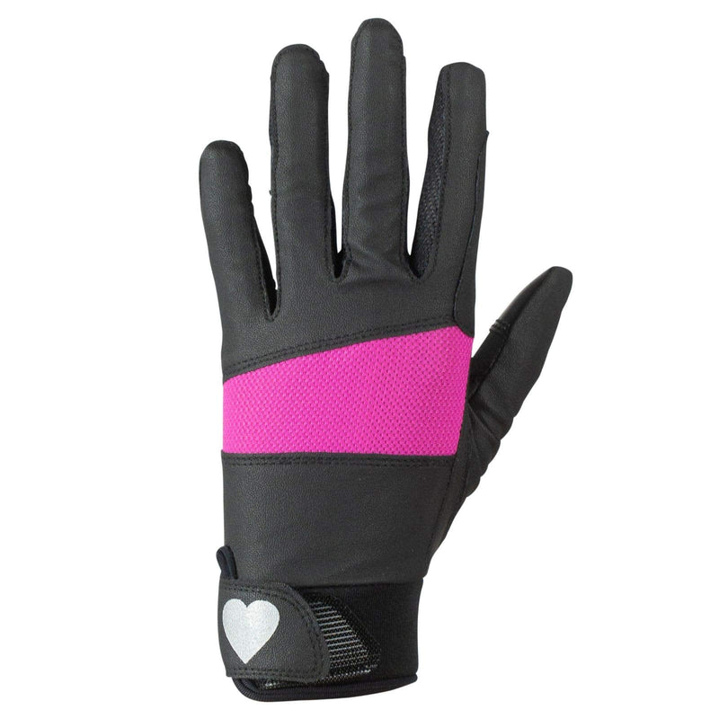 HORZE Kids' Lycra Equestrian Horse Riding Gloves with Strong Grip and Touch Screen Functionality Black/Bougainvillaea Pink 5 - BeesActive Australia