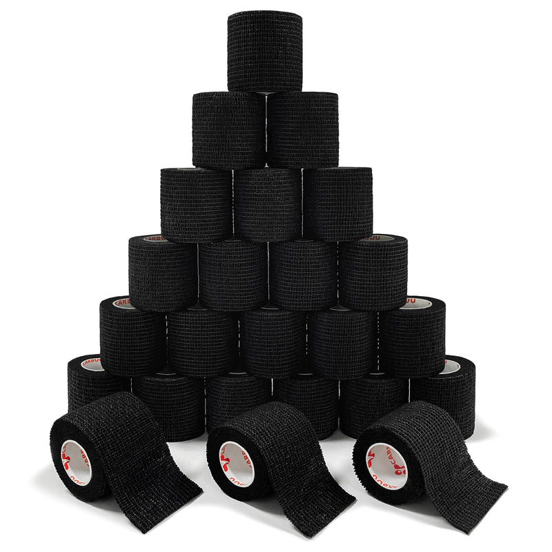 [24Pack 2" x5 Yards] Carbou-Self Adhesive Bandages Sports Wrap, Athletic Elastic Cohesive Bandage for Sports, Injuries, Treatments, and Recovery, First Aid Tape Vet Wrap for Cat, Dog Black 24 Count (Pack of 1) - BeesActive Australia