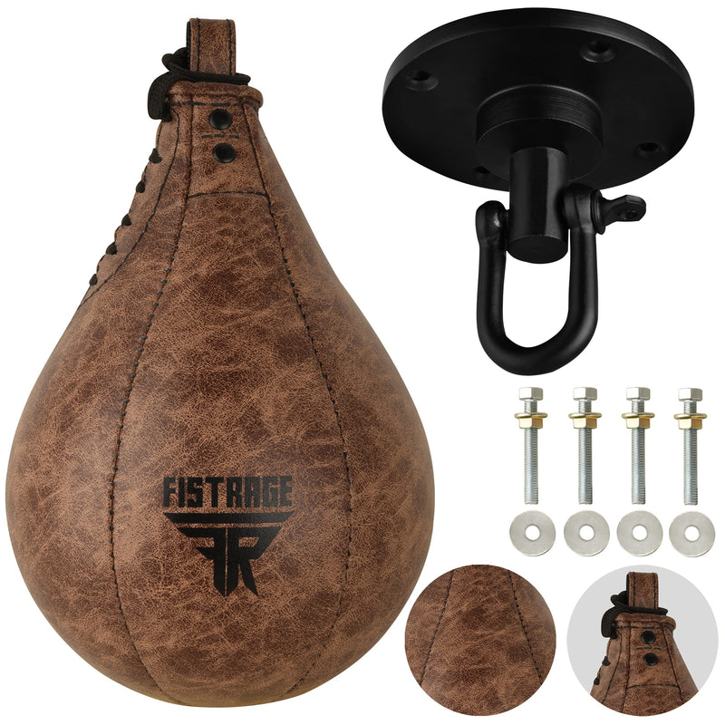 Speed Ball Boxing Bag Leather MMA Muay Thai Training Punching Dodge Striking Kit with Free Hanging Swivel Workout Speedball Kicking Platform Equipment (Black) - BeesActive Australia
