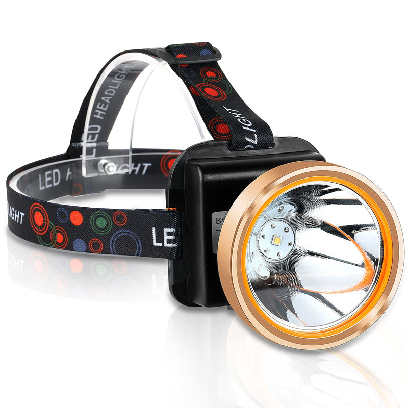 Coon Hunting Light, Super Bright LED Headlamp with 2 Light Modes, Waterproof & Rechargeable Hard Hat Headlight, Adjustable Gold Miner Torch for Hunting, Fishing, Hiking, Camping, Outdoor Adventure Gold-White Light