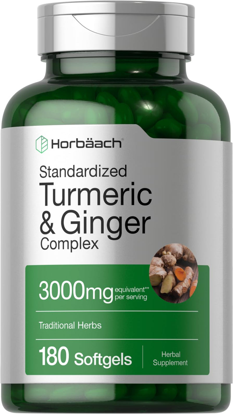 Horbäach Turmeric and Ginger Supplement | 3000 mg 180 Softgel Pills | with Black Pepper Extract | Non-GMO, Gluten Free Supplement - BeesActive Australia