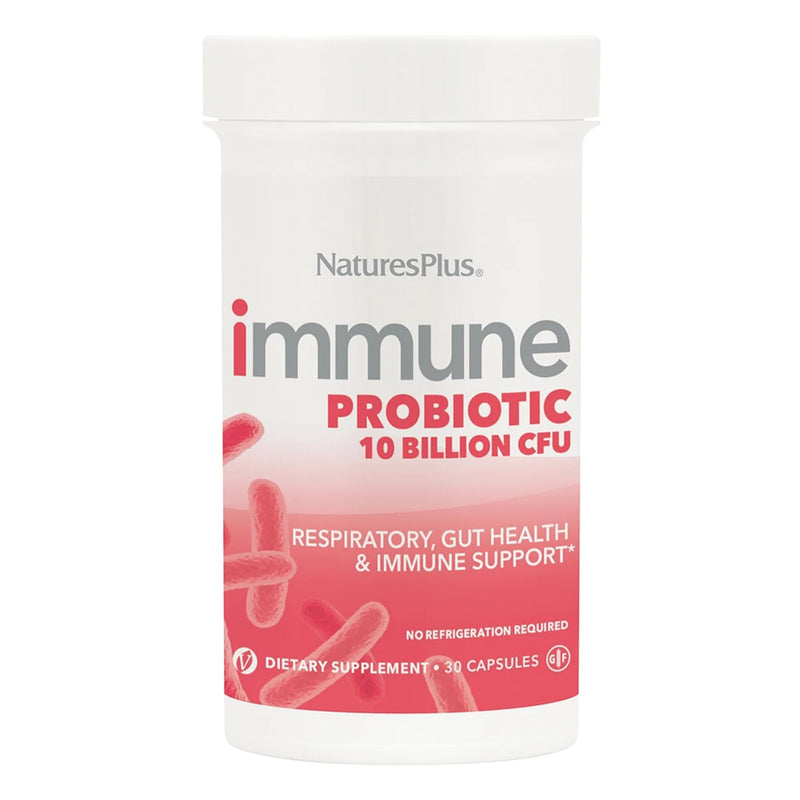 NaturesPlus Immune Probiotic - 30 Capsules - 10 Billion CFU - Respiratory & Gut Health, Immune Support - With Prebiotic Fiber - Non-GMO, Vegan, Gluten Free - 30 Servings