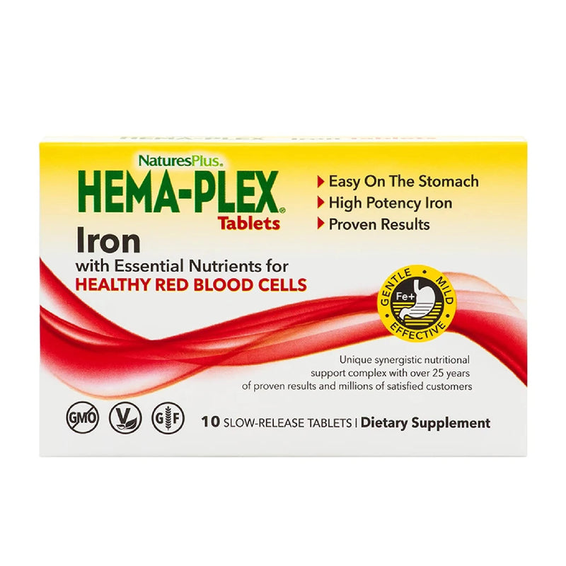 NaturesPlus Hema-Plex Iron - 10 Slow-Release Tablets - 85 mg Chelated Iron - Total Blood Health - with Vitamin C & Bioflavonoids - Vegan, Gluten Free - 10 Servings 10 Count (Pack of 1)