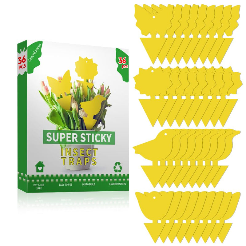 36 Pcs Classic Sticky Traps for Fungus Gnat (Plants), Fruit Fly, Whitefly, and Fly, Yellow Sticky Insect Catcher Traps for Indoor/Outdoor, Kitchen, and Plants, High-End Glue, Non-Toxic, 4 Shapes 1 36 Classic - BeesActive Australia