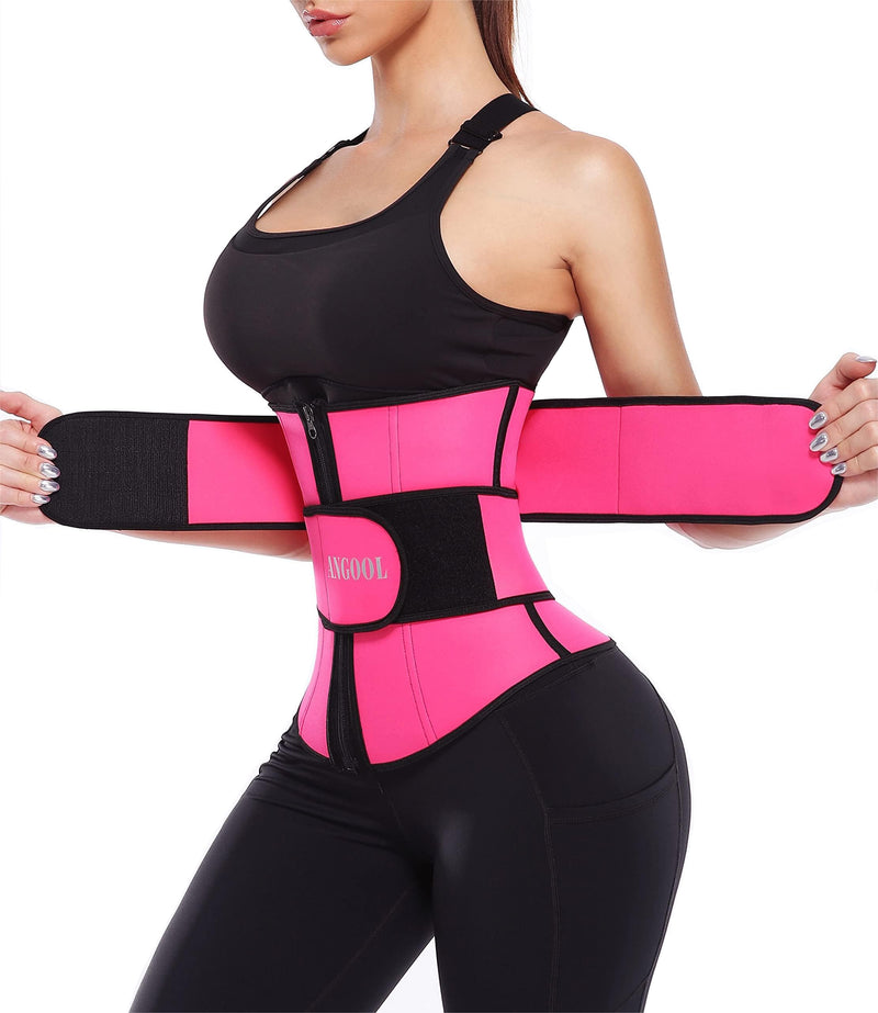 ANGOOL Neopren Waist Trainer for Women,Workout Plus Size Trimmer Belt Sauna Sweat Corset Cincher with Zipper Pink XX-Large