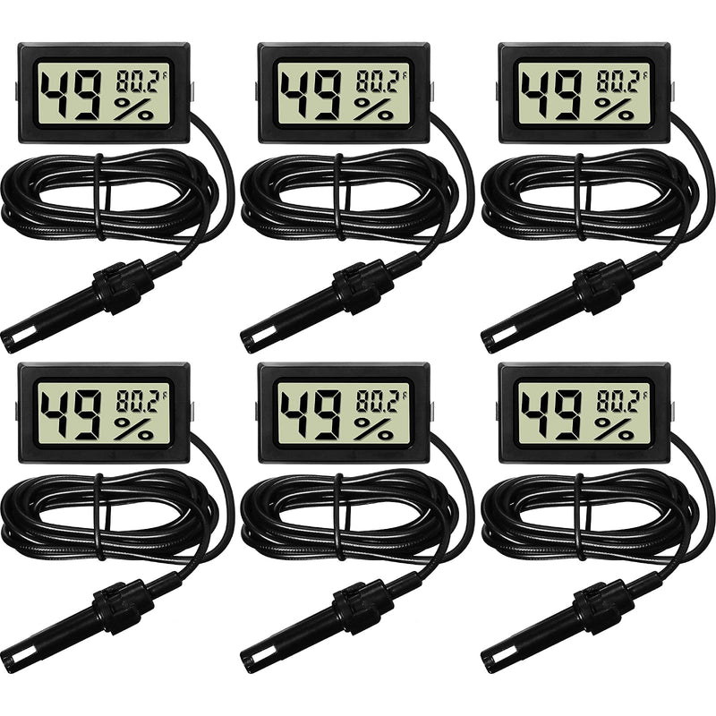 Weewooday Mini Digital Temperature Humidity Meters Gauge with Probe Gauge LCD Fahrenheit Display Thermometer Hygrometer for Incubator Reptile Plant Greenhouse Chicken Coop Garden(Black, 6 Pieces) Black