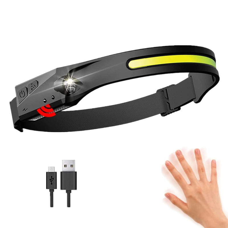 WINDFIRE Headlamp Rechargeab, 230° Wide Beam LED Head Lamp with Motion Sensor, Bright Light Bar Headlight Camping Accessories Gear for Adults, 5 Modes Head Light for Hiking, Running, Cycling Black-1