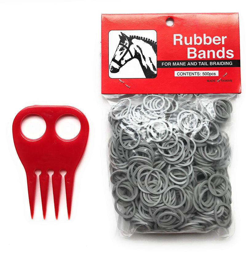 Horse Mane Braiding and Banding Bundle - ManeTail Rubber Bands, Braid Aid Braiding Comb (Gray)