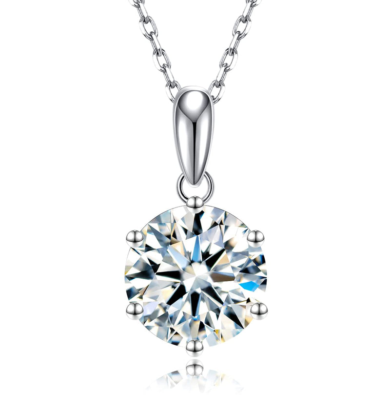 SecreTalk 2CT Moissanite Pendant Necklace 18K White Gold Plated Silver D Color Ideal Cut Diamond Necklace for Women with Certificate of Authenticity Classic 6P - BeesActive Australia