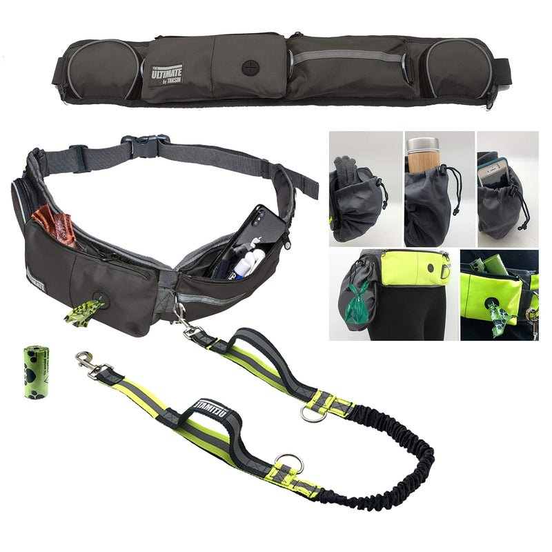 TAKSIN The Ultimate Hands Free Dog Leash System for Walking Running Hiking Training, Reflective Bungee Leash, Treat Holder, Poop Bag Dispenser for Small Medium Large Dogs (Grey Deluxe Pack) Grey Pack One Dog - BeesActive Australia