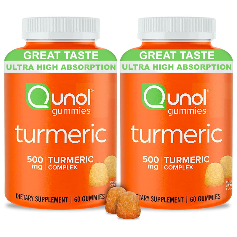 Qunol Turmeric Gummies, Gummy with 500mg Turmeric Curcumin, Joint Support Supplement, Ultra High Absorption Tumeric Curcumin, Vegan, Gluten Free, 2 Month Supply (60 Count, Pack of 2) Orange 60 Count (Pack of 2) - BeesActive Australia