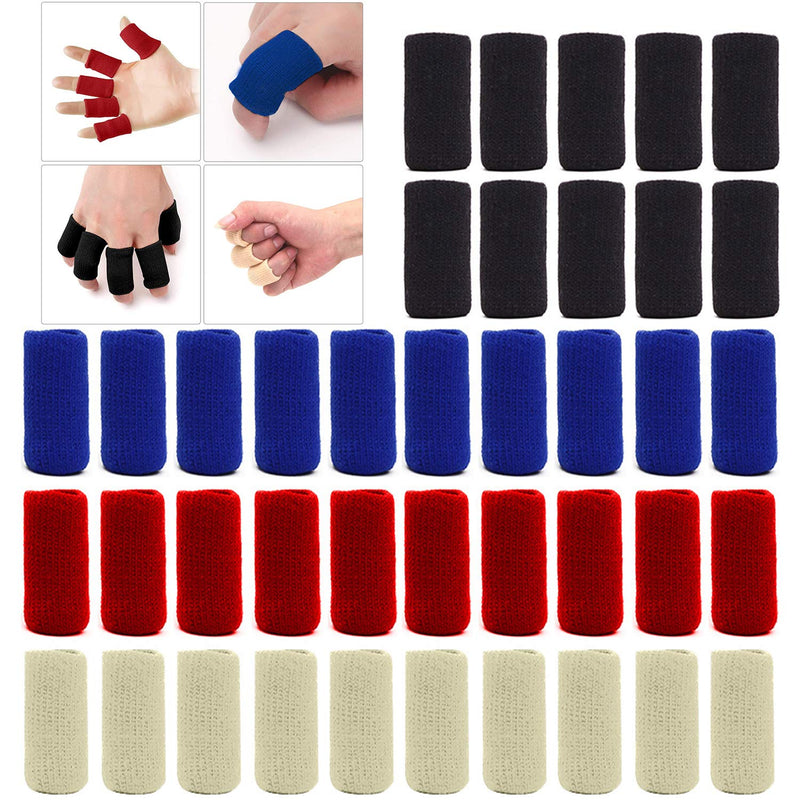 ELANE 40 Pcs Finger Sleeves Protectors,Finger Sleeves for Arthritis Trigger Finger Splint for Thumb,Finger Brace for Arthritis Pain and Support (Black,Blue,Red,Beige) Black+Blue+Red+Beige