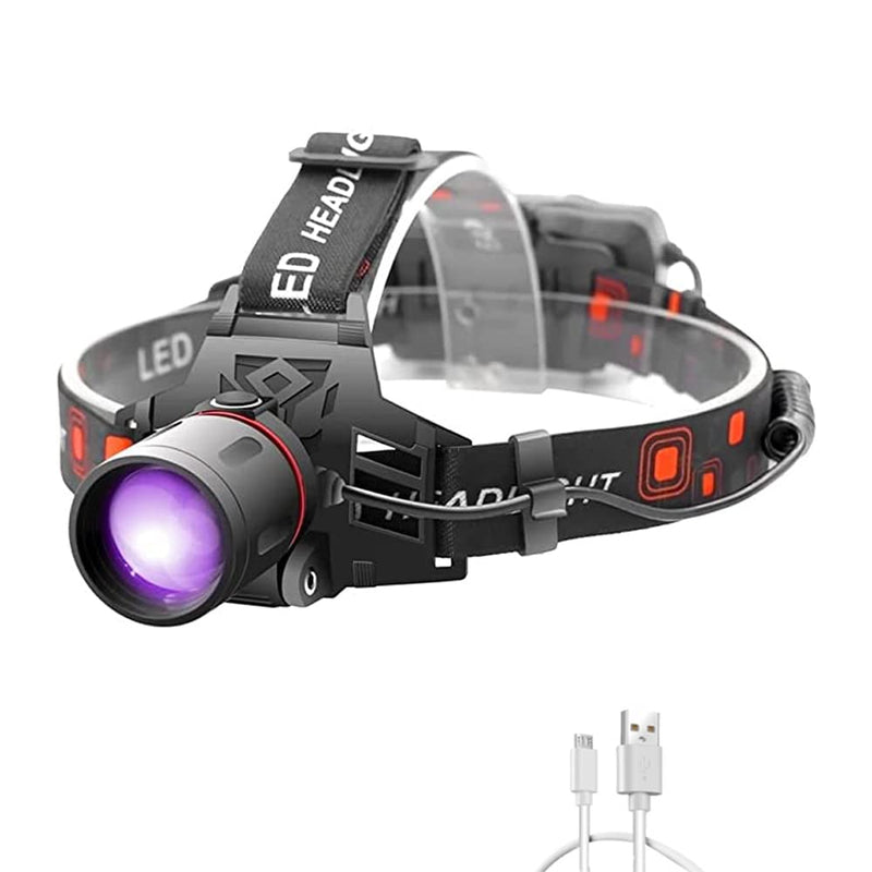 Headlamp UV Light, UV LED Black Light Headlamp 395nm Ultra Violet Purple Light Headlight Rechargeable & Zoomable for Auto Oil HVAC Leaks, Detects Rock Hounds, Scorpions, Pet Urine Stains