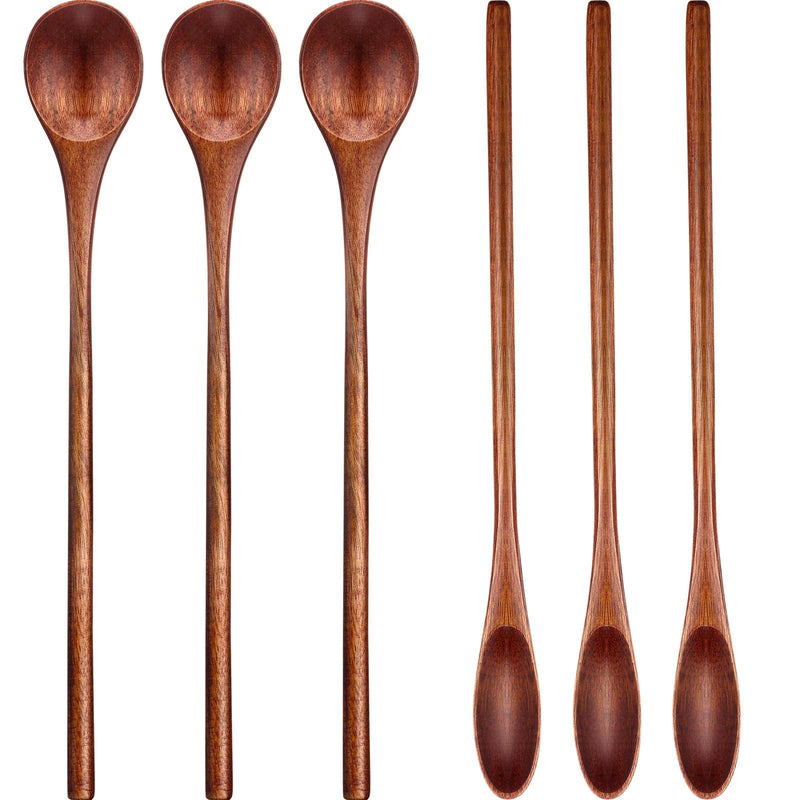 Wooden Coffee Spoons Long Handle Small Wooden Stir Spoon Korean Rice Spoons Wooden Teaspoon Handmade Wood Mixing Spoon for Kitchen Stirring (kusunoki, 6 Pieces) - BeesActive Australia