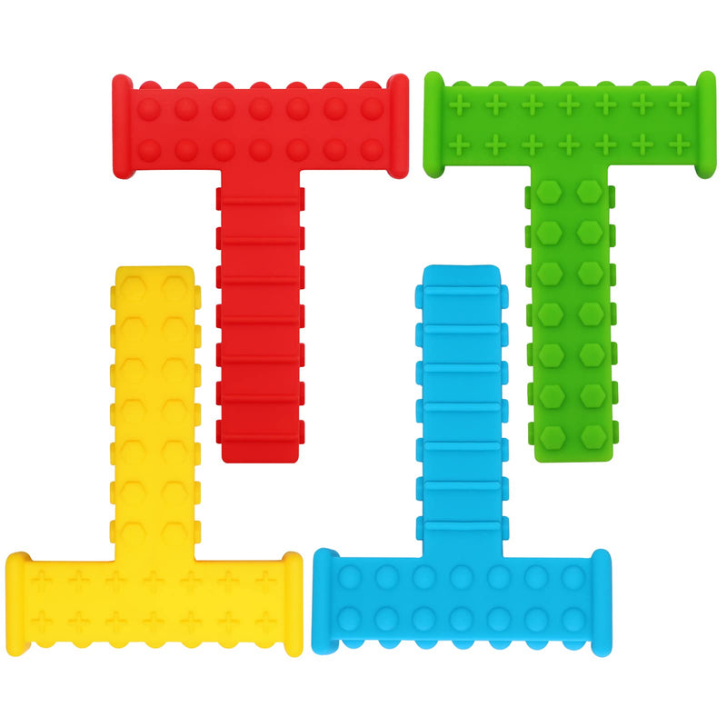 Sensory Chew Toys for Autistic Children, T Chews Tubes for Teens Chewing, Autism Boys and Girls Kids, ADHD, Silicone Chewy Necklace Sensory for 3-12 Years Aggressive Chewer Oral Motor Tools 4 Pack Rainbow - BeesActive Australia