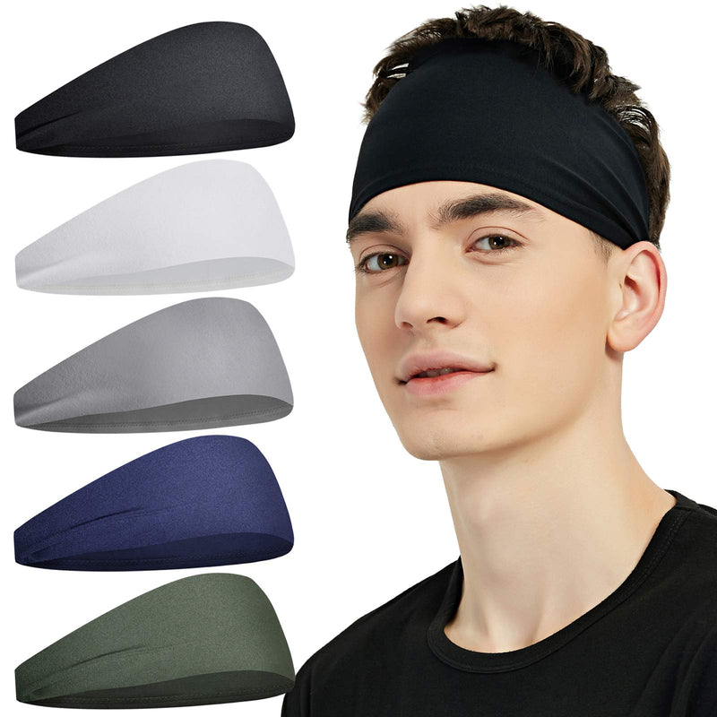 Pilamor Sports Headbands for Men (5 Pack),Moisture Wicking Workout Headband, Sweatband Headbands for Running,Cycling,Football,Yoga,Hairband for Women and Men Gray, Green, White, Blue, Black - BeesActive Australia