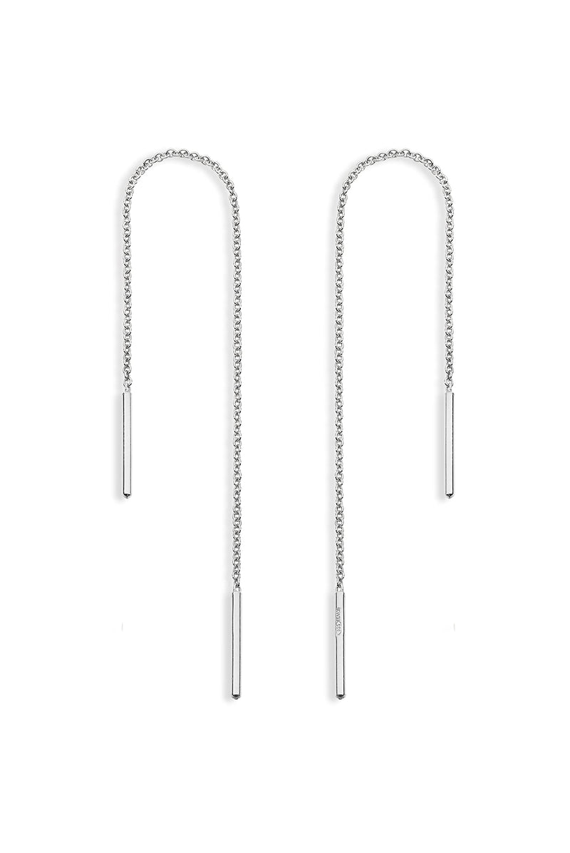 Miabella 925 Sterling Silver or 18Kt Yellow Gold Over Silver Bar Drop Threader Chain Earrings for Women Teen Made in Italy 4 Inches, sterling silver - BeesActive Australia