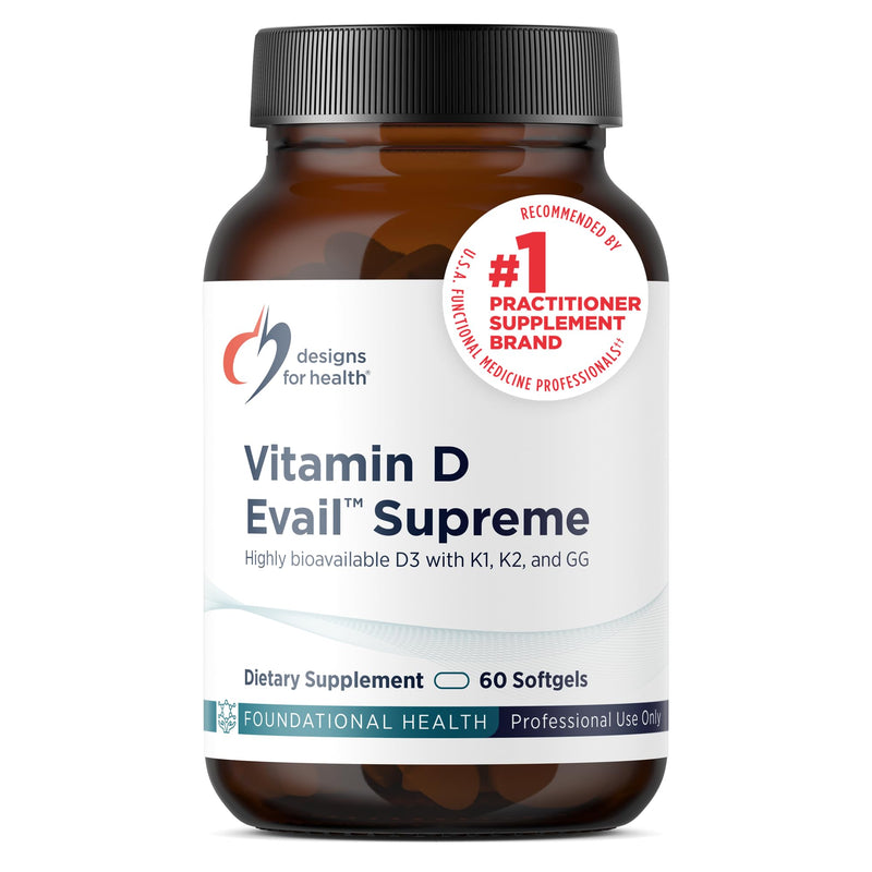 Designs for Health D-Evail Supreme - 5,000 IU Vitamin D3 Supplement with VIT K (K1, K2 as MK-4) + GG - Bone, Cardiovascular + Immune Support - Improved Bioavailability (60 Softgels) 60 Count (Pack of 1)