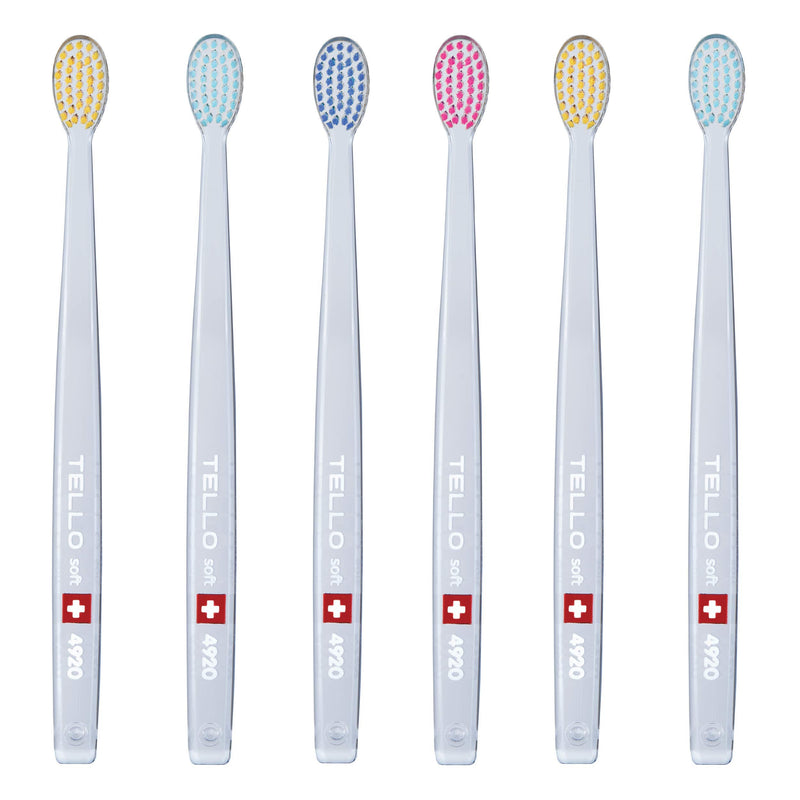 TELLO 4920 Adult Soft Swiss Toothbrush for Gentle Cleaning, 6-Pack - BeesActive Australia