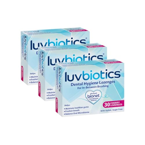 Luv Biotics Probiotic Cherry Lozenges with Xylitol for Healthy Oral Microbiome, Fresh Breath & Cavity Protection. No Artificial Colours/preservatives. 3 Pack of 30's 1 Count (Pack of 3)