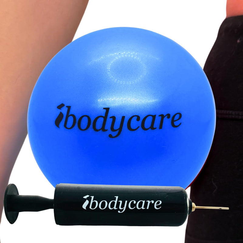 Pilates 4" (10cm) Mini Ball for AeroPilates, Yoga, Fitness, Strength, Mat Pilates Blue-with-Pump