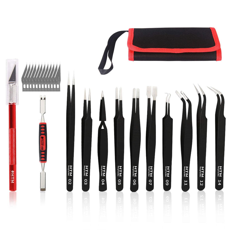 HengTianMei Precision Tweezers Set Anti-static ESD Tweezers Kit, Equipped with carving knife, metal crowbar and storage bag (12 PCS) 12 PCS - BeesActive Australia