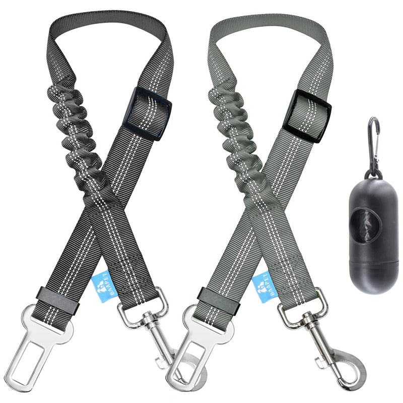BAAPET Dog Seatbelt Leash for Cars, 2-Packs Pet Safety Seat Belt Harness with Shock Absorbing Bungee and Reflective Threads for Car Dogs Restraint (Black+Grey, Standard+Standard) Black+Grey (Standard+Standard) - BeesActive Australia