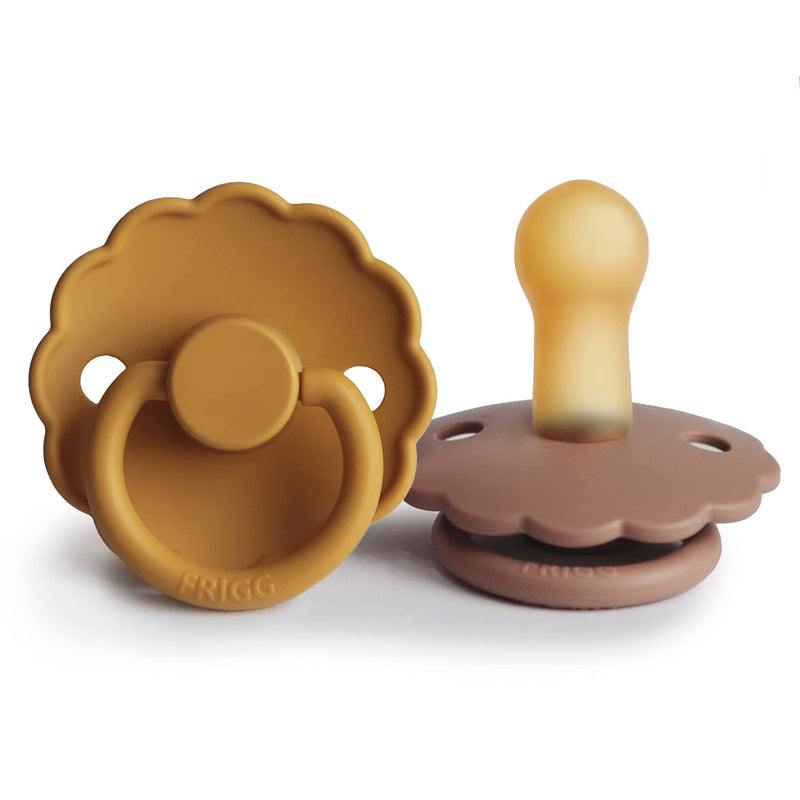 FRIGG Daisy Natural Rubber Baby Pacifier | Made in Denmark | BPA-Free (Rose Gold/Honey Gold, 6-18 Months) 2-Pack 1 Count (Pack of 2) Rose Gold/Honey Gold - BeesActive Australia