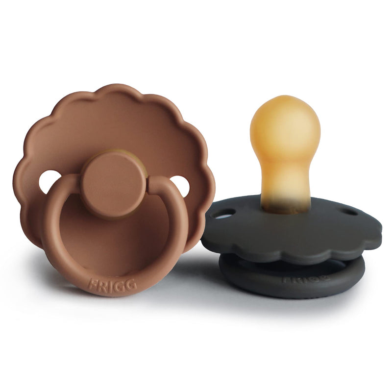 FRIGG Daisy Natural Rubber Baby Pacifier | Made in Denmark | BPA-Free (Graphite/Peach Bronze, 0-6 Months) 2-Pack - BeesActive Australia