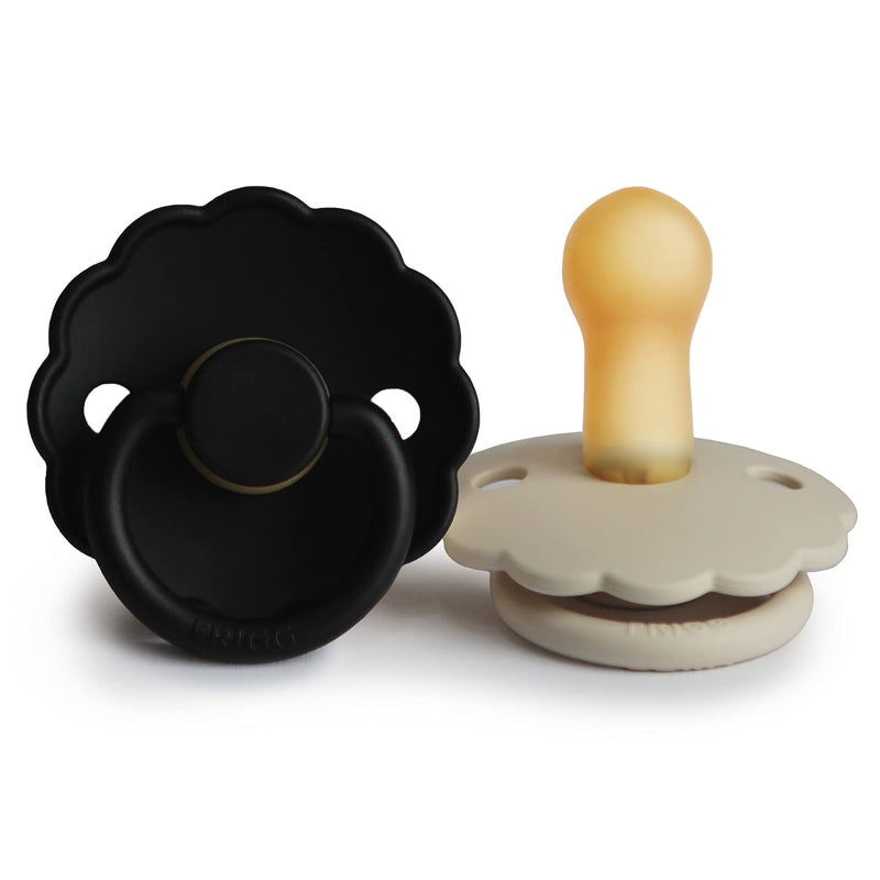 FRIGG Daisy Natural Rubber Baby Pacifier | Made in Denmark | BPA-Free (Jet Black/Cream, 6-18 Months) 2-Pack - BeesActive Australia