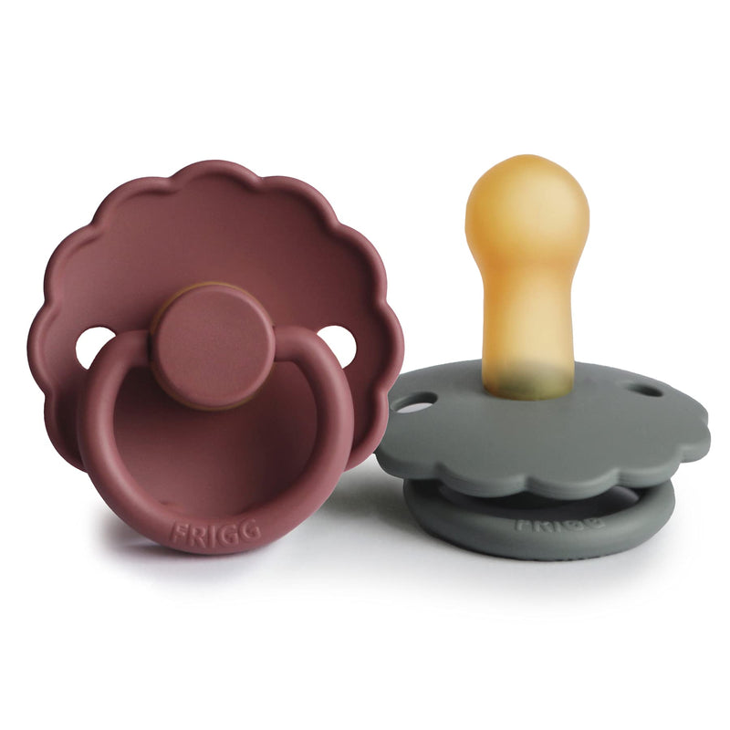 FRIGG Daisy Natural Rubber Baby Pacifier | Made in Denmark | BPA-Free (Woodchuck/French Gray, 6-18 Months) 2-Pack - BeesActive Australia
