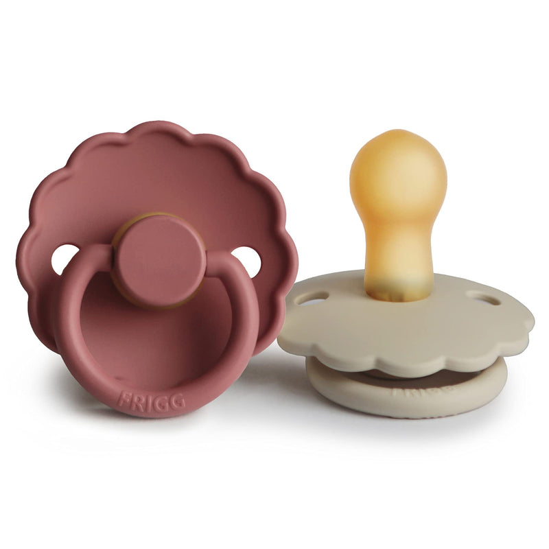FRIGG Daisy Natural Rubber Baby Pacifier | Made in Denmark | BPA-Free (Powder Blush/Cream, 0-6 Months) 2-Pack - BeesActive Australia