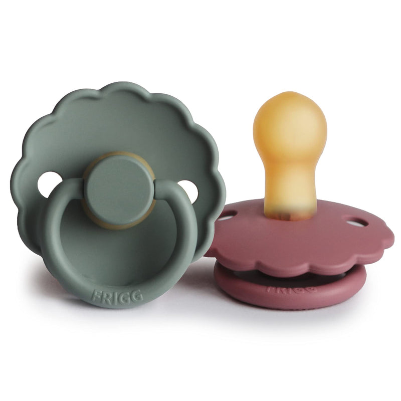 FRIGG Daisy Natural Rubber Baby Pacifier | Made in Denmark | BPA-Free (Dusty Rose/Lily Pad, 0-6 Months) 2-Pack - BeesActive Australia