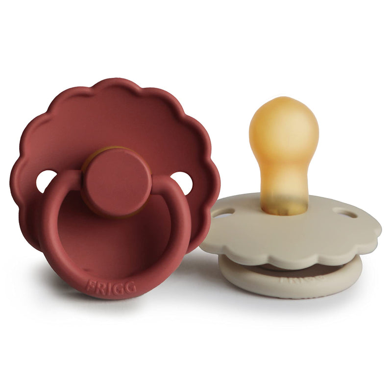FRIGG Daisy Natural Rubber Baby Pacifier | Made in Denmark | BPA-Free (Baked Clay/Cream, 0-6 Months) 2-Pack - BeesActive Australia