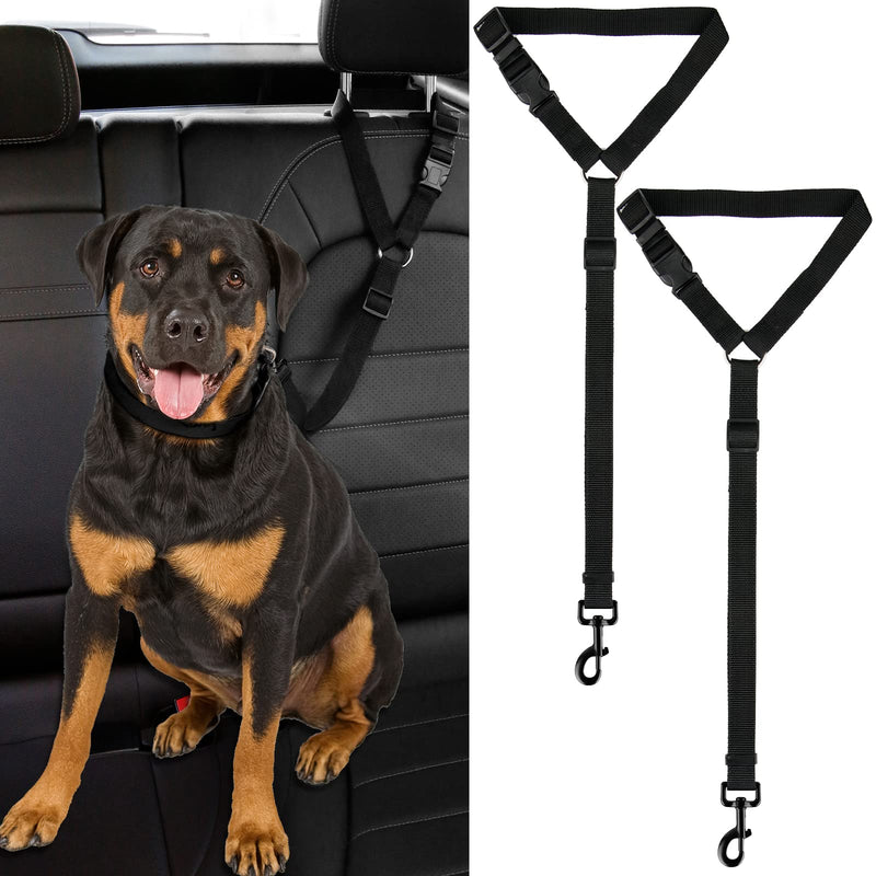 2 Packs Dog Cat Safety Seat Belt Strap Car Headrest Restraint Adjustable Nylon Fabric Dog Restraints Vehicle Seatbelts Harness (Black) Black - BeesActive Australia