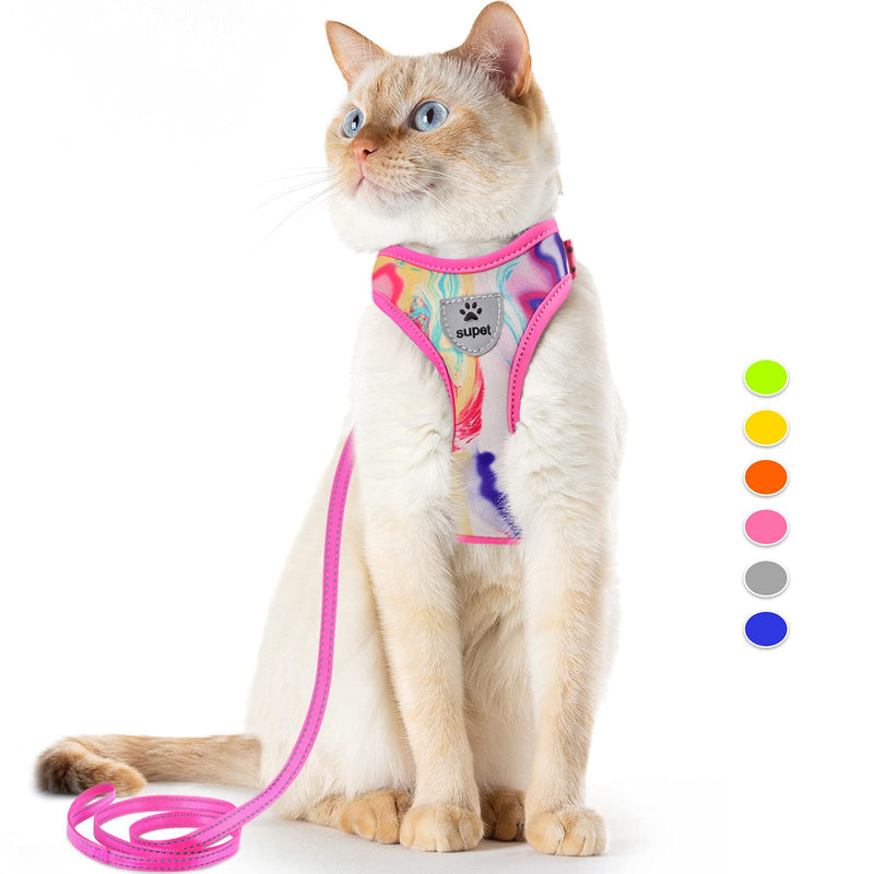 Supet Cat Harness and Leash Set Stylish Escape Proof Cat Vest Harness Adjustable Breathable Pet Harness with Reflective Trim Step-in Cat Leash and Harness for Cats Puppies M（Chest:11.0-18.3'' Pink M（Chest:11.0-18.3'') - BeesActive Australia