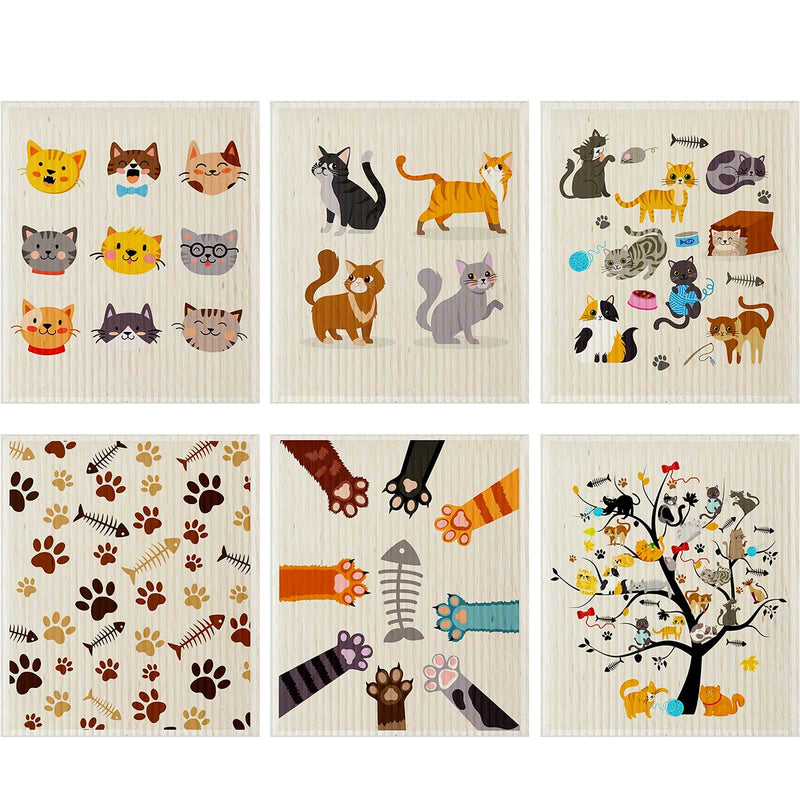 6 Pieces Cat Sweedish Dishcloth Dish Towels Durable Swedish Cleaning Cloths Absorbent and Fast Dry Kitchen Towels Cats Cleaning Cloths for Kitchen Bathroom Office Wedding Housewarming - BeesActive Australia