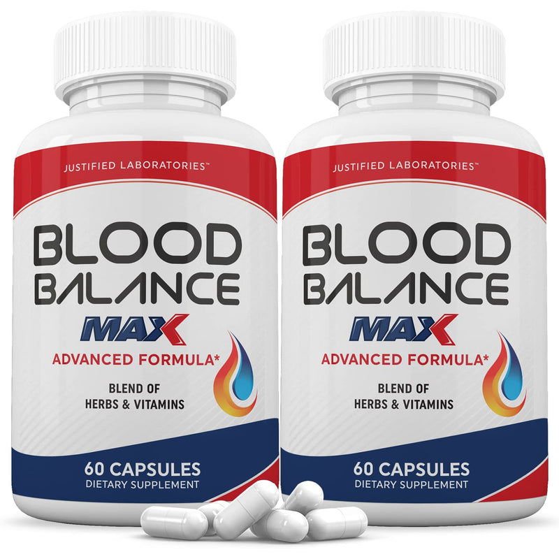 Justified Laboratories Blood Balance Max - 60 Capsules, Pack of 2 - Advanced Circulatory Support Formula with a Blend of Herbs & Vitamins - 60 Servings