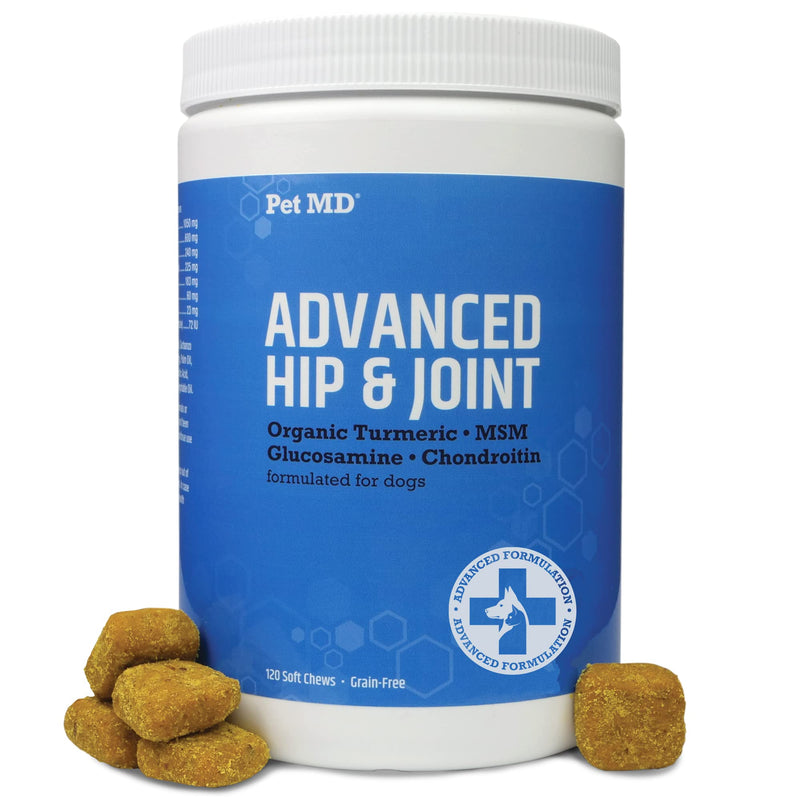 Pet MD Glucosamine for Dogs | Dog Joint Supplement with Glucosamine, Chondroitin & MSM - Inflammatory Pain Relief Chews for Hip & Joints - Bacon Flavored - Includes Yucca & Turmeric - 120 Ct - PawsPlanet Australia