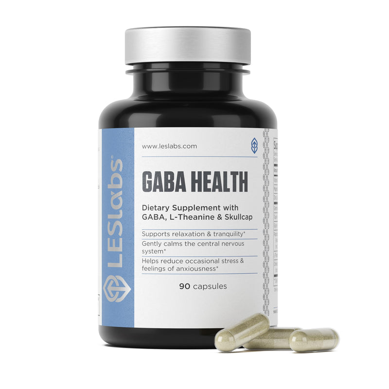 LES Labs GABA Health Supplement for Calm, Relaxation & Sleep, 90 Capsules | Calm, Relaxation, Stress & Sleep Support, GABA, L-Theanine, Magnesium Glycinate, Taurine, Passionflower, Skullcap, Non-GMO