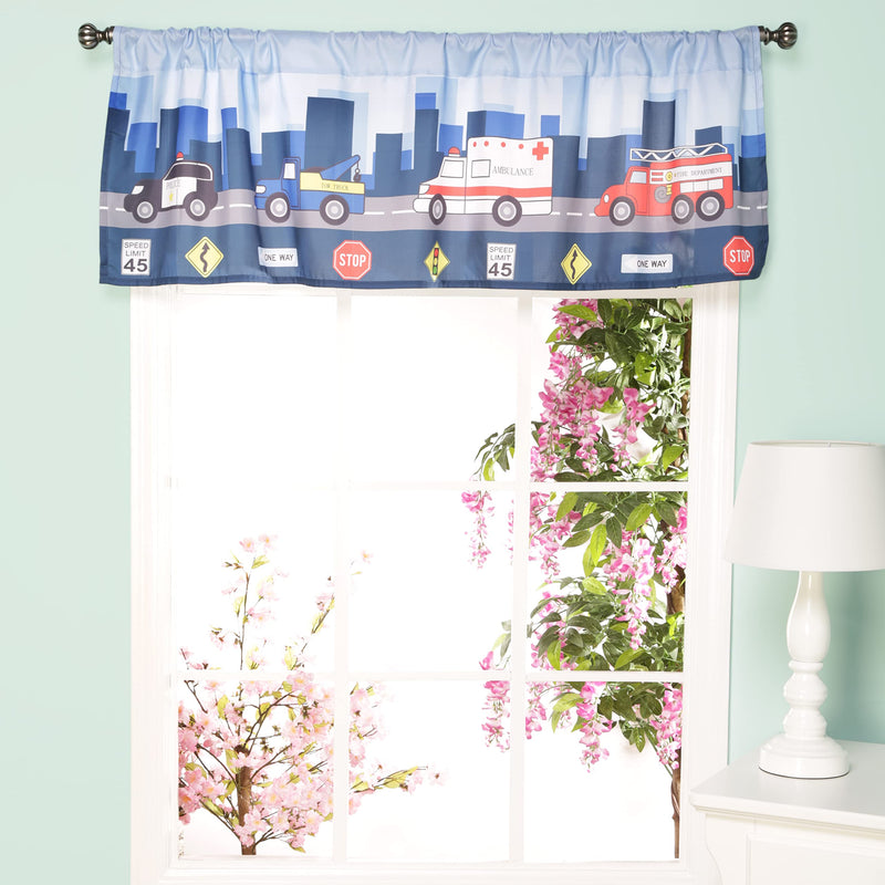EVERYDAY KIDS First Responder Hero Themed 60x15” Window Valance for Toddler, Baby and Young Boys Bedrooms Window Décor Treatment with Firetruck, Tow Truck, Police Car and Ambulance Little Rescuer - BeesActive Australia