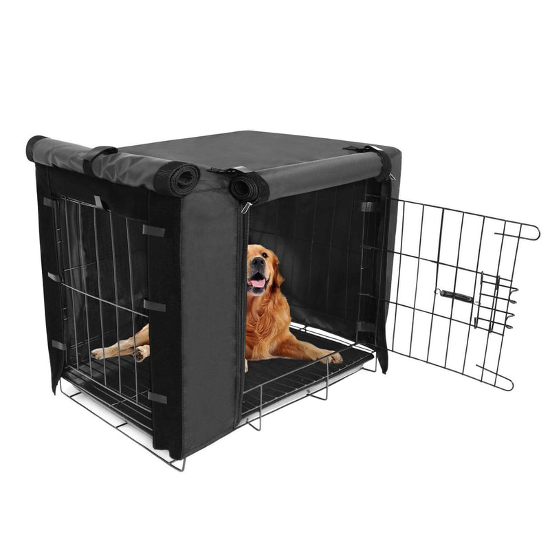 Durable Dog crate cover Double Door for large pet Kennel Covers Universal Fit for 24 30 36 42 48 inches Wire Dog Crate (24 Inch (24" L x 18" W x 20" H))-Black 22.0"L x 16.0"W x 18.0"H - BeesActive Australia