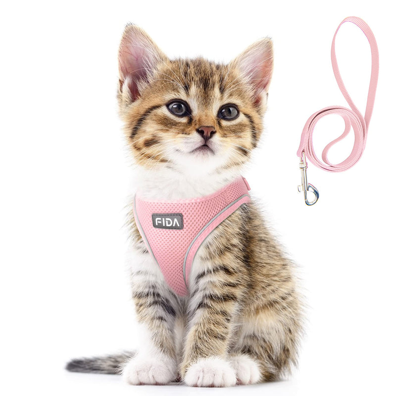 Fida Cat Harness and Leash Set for Walking Kitten and Puppy, Escape Proof Kitten Harness with Breathable Lightweight Soft Mesh, Adjustable Reflective Step-in Design. (XXXS, Pink) XXXS (Neck:10.2"-11.4"; Girth:11.4"-12.6") - BeesActive Australia