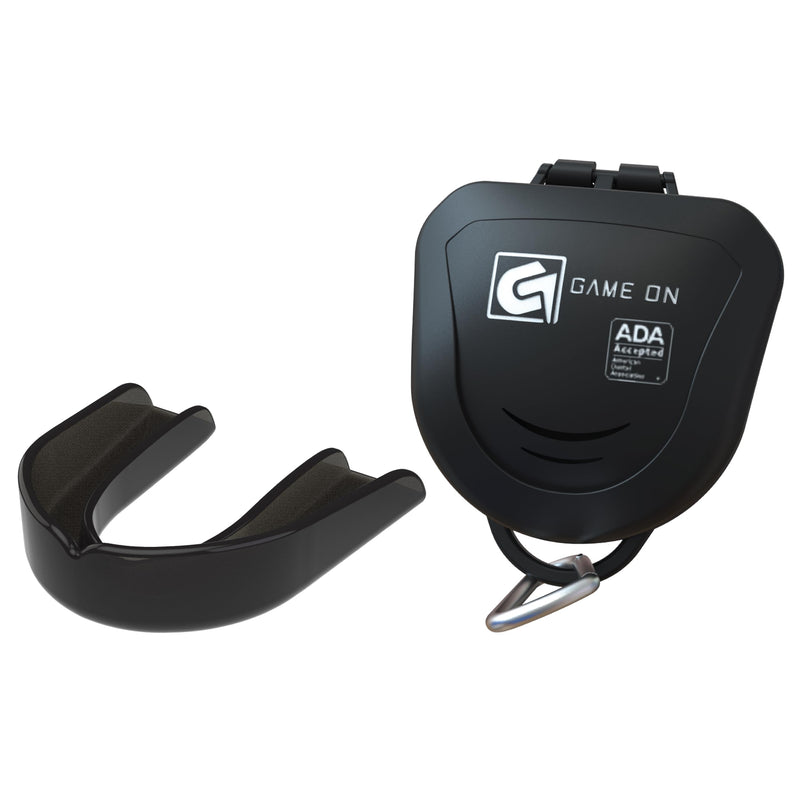 Game On Mouthguards - Only ADA Accepted Strapless Sports Mouth Guard for Football, Basketball, Lacrosse, Hockey - Superior Protection, Comfortable Fit (Braces Mouthguard) Adult Black