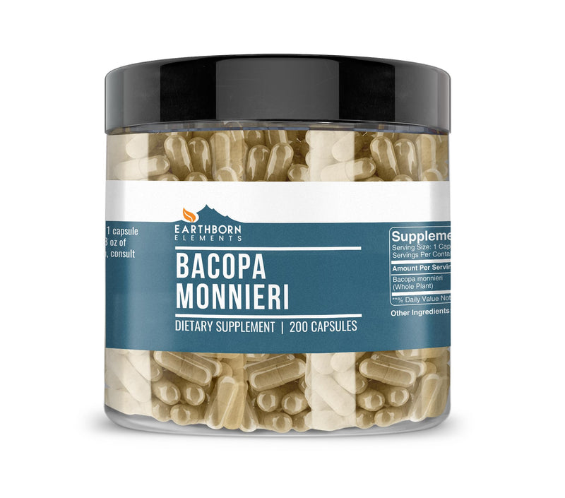 Earthborn Elements Bacopa Monnieri 200 Capsules, Pure & Undiluted, No Additives 200 Count (Pack of 1) - BeesActive Australia