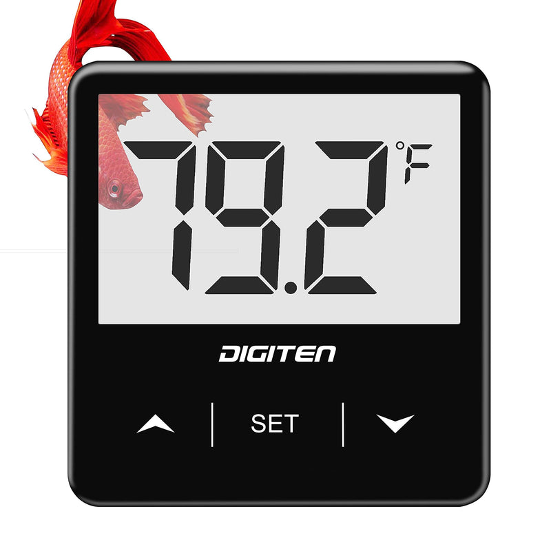 DIGITEN Aquarium Thermometer Digital Fish Tank Thermometer with Large LCD Display Stick On Water Terrarium Temperature Sensor Gauge for Reptiles Turtle Amphibians Black