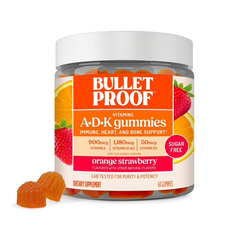 Bulletproof Sugar-Free Orange Strawberry A+D+K Vitamin Gummies, 60 Count | Keto Supplement for Heart, Bone and Immune Support, New and Improved Formula and Texture 60 Count (Pack of 1)