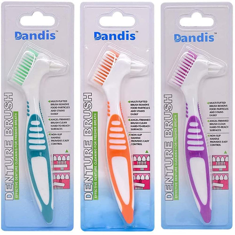 3 Pack Denture Cleaning Brush Set Hard Denture Toothbrush Portable Denture Toothbrush Cleaning Brush Double Sided Denture Brush for Denture Care - BeesActive Australia